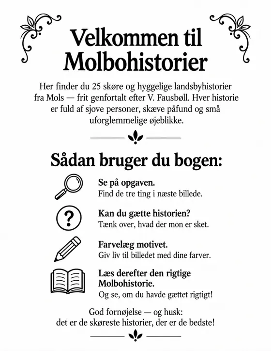 Velkomstsiden med de fire trin til, hvordan bogen bruges