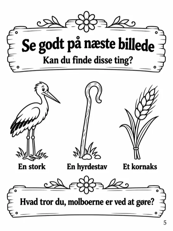 Opgavesiden til historie 2: se godt på billedet og find tre ting