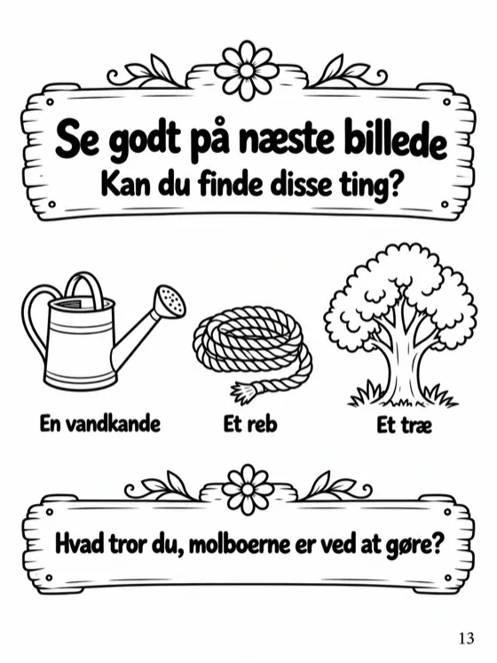 Opgavesiden til historie 4: se godt på billedet og find tre ting